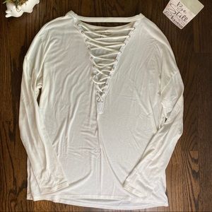 Express white cries cross long sleeve shirt NWOT